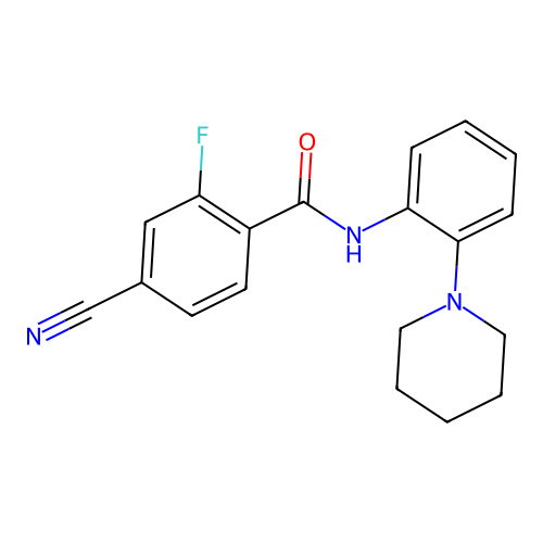 4-cyano-2-fluoro-N-(2-piperidin-1-ylphenyl)benzamide structure