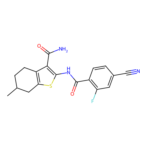 2-[(4-cyano-2-fluorobenzoyl)amino]-6-methyl-4,5,6,7-tetrahydro-1-benzothiophene-3-carboxamide structure