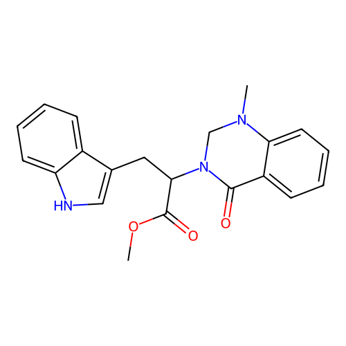 methyl 3-(1H-indol-3-yl)-2-(1-methyl-4-oxo-2H-quinazolin-3-yl)propanoate structure