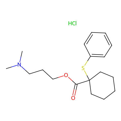 Cyclohexanecarboxylic acid, 1-(phenylthio)-, 3-(dimethylamino)propyl ester, hydrochloride structure
