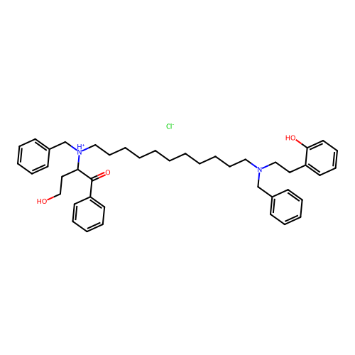 Benzyl(11-(benzyl(2-hydroxyphenethyl)amino)undecyl)(2-hydroxyethyl)phenacylammonium chloride structure