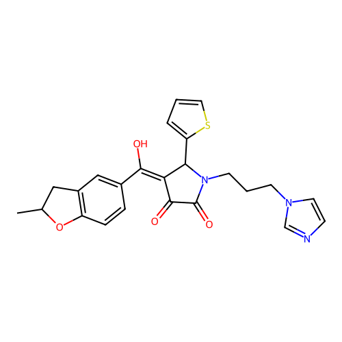 2H-Pyrrol-2-one, 4-[(2,3-dihydro-2-methyl-5-benzofuranyl)carbonyl]-1,5-dihydro-3-hydroxy-1-[3-(1H-imidazol-1-yl)propyl]-5-(2-thienyl)- structure