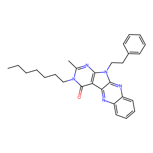 3-heptyl-2-methyl-11-(2-phenylethyl)-3,11-dihydro-4H-pyrimido[5',4':4,5]pyrrolo[2,3-b]quinoxalin-4-one structure
