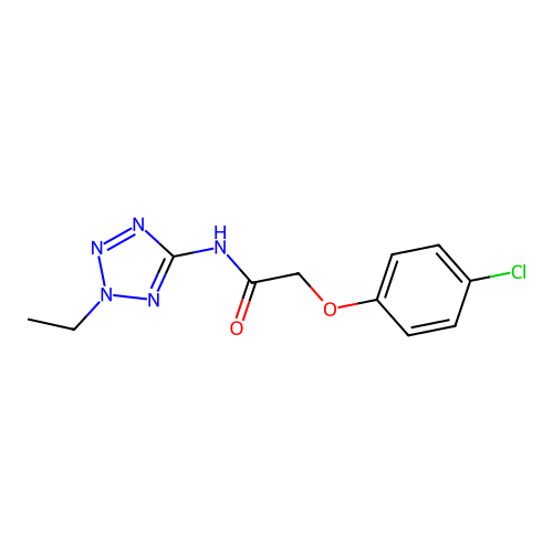 2-(4-chlorophenoxy)-N-(2-ethyl-2H-tetrazol-5-yl)acetamide structure
