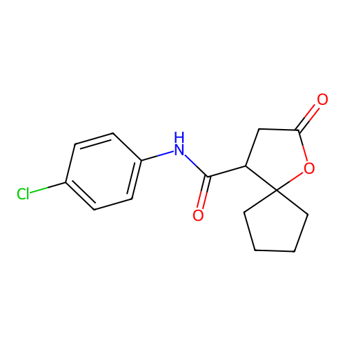 N-(4-chlorophenyl)-2-oxo-1-oxaspiro[4.4]nonane-4-carboxamide structure