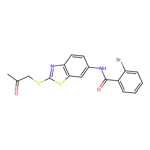 2-bromo-N-{2-[(2-oxopropyl)sulfanyl]-1,3-benzothiazol-6-yl}benzamide structure