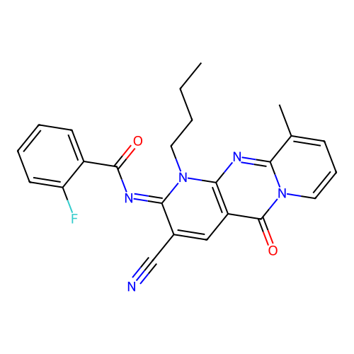 (E)-N-(1-butyl-3-cyano-10-methyl-5-oxo-1H-dipyrido[1,2-a:2',3'-d]pyrimidin-2(5H)-ylidene)-2-fluorobenzamide structure