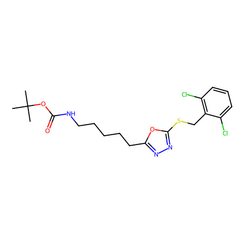 Tert-butyl N-[5-[5-[(2,6-dichlorophenyl)methylsulfanyl]-1,3,4-oxadiazol-2-yl]pentyl]carbamate structure