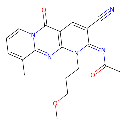 (E)-N-(3-cyano-1-(3-methoxypropyl)-10-methyl-5-oxo-1H-dipyrido[1,2-a:2',3'-d]pyrimidin-2(5H)-ylidene)acetamide structure