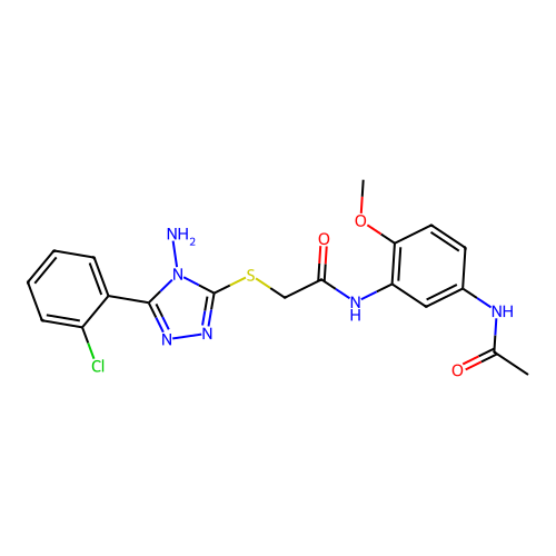 N-[5-(acetylamino)-2-methoxyphenyl]-2-{[4-amino-5-(2-chlorophenyl)-4H-1,2,4-triazol-3-yl]sulfanyl}acetamide structure