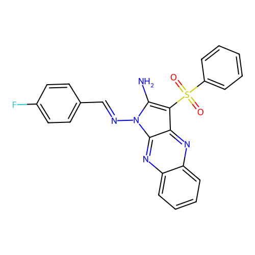 (E)-N1-(4-fluorobenzylidene)-3-(phenylsulfonyl)-1H-pyrrolo[2,3-b]quinoxaline-1,2-diamine structure