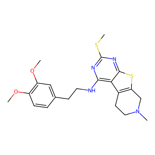 N-(3,4-dimethoxyphenethyl)-7-methyl-2-(methylthio)-5,6,7,8-tetrahydropyrido[4',3':4,5]thieno[2,3-d]pyrimidin-4-amine structure