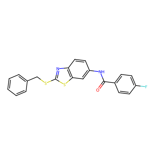 N-[2-(benzylsulfanyl)-1,3-benzothiazol-6-yl]-4-fluorobenzamide structure