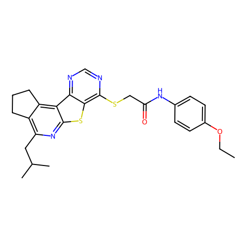 N-(4-ethoxyphenyl)-2-((4-isobutyl-2,3-dihydro-1H-cyclopenta[4',5']pyrido[3',2':4,5]thieno[3,2-d]pyrimidin-7-yl)thio)acetamide structure