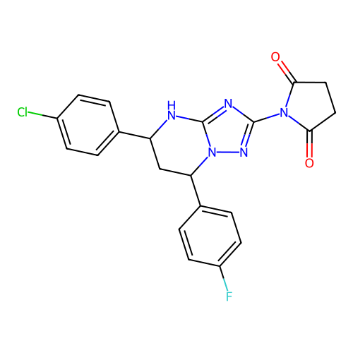 1-(5-(4-chlorophenyl)-7-(4-fluorophenyl)-4,5,6,7-tetrahydro-[1,2,4]triazolo[1,5-a]pyrimidin-2-yl)pyrrolidine-2,5-dione structure