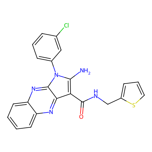 2-amino-1-(3-chlorophenyl)-N-(2-thienylmethyl)-1H-pyrrolo[2,3-b]quinoxaline-3-carboxamide structure