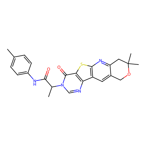 2-(8,8-dimethyl-4-oxo-4,7,8,10-tetrahydro-3H-pyrano[3'',4'':5',6']pyrido[3',2':4,5]thieno[3,2-d]pyrimidin-3-yl)-N-(p-tolyl)propanamide structure