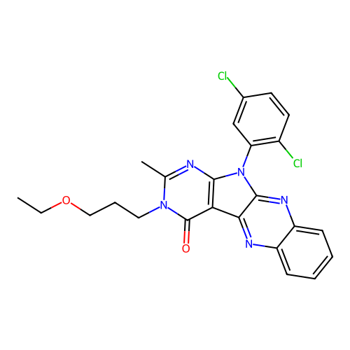 11-(2,5-dichlorophenyl)-3-(3-ethoxypropyl)-2-methyl-3,11-dihydro-4H-pyrimido[5',4':4,5]pyrrolo[2,3-b]quinoxalin-4-one structure