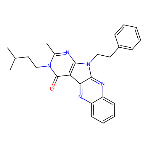 2-methyl-3-(3-methylbutyl)-11-(2-phenylethyl)-3,11-dihydro-4H-pyrimido[5',4':4,5]pyrrolo[2,3-b]quinoxalin-4-one structure