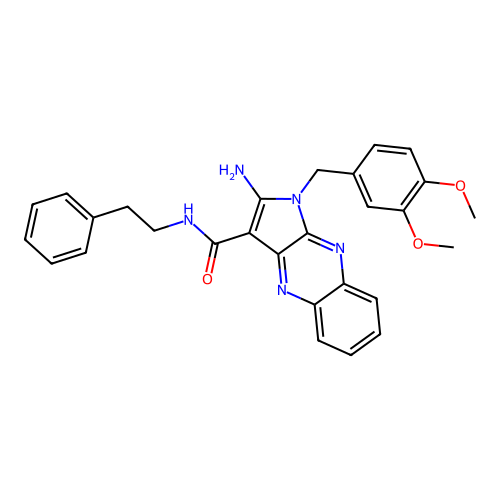 2-amino-1-(3,4-dimethoxybenzyl)-N-(2-phenylethyl)-1H-pyrrolo[2,3-b]quinoxaline-3-carboxamide structure