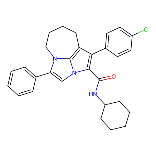 1-(4-chlorophenyl)-N-cyclohexyl-4-phenyl-5,6,7,8-tetrahydro-2a,4a-diazacyclopenta[cd]azulene-2-carboxamide structure