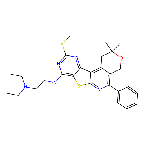 N'-[2,2-dimethyl-10-(methylsulfanyl)-5-phenyl-1,4-dihydro-2H-pyrano[4'',3'':4',5']pyrido[3',2':4,5]thieno[3,2-d]pyrimidin-8-yl]-N,N-diethylethane-1,2-diamine structure