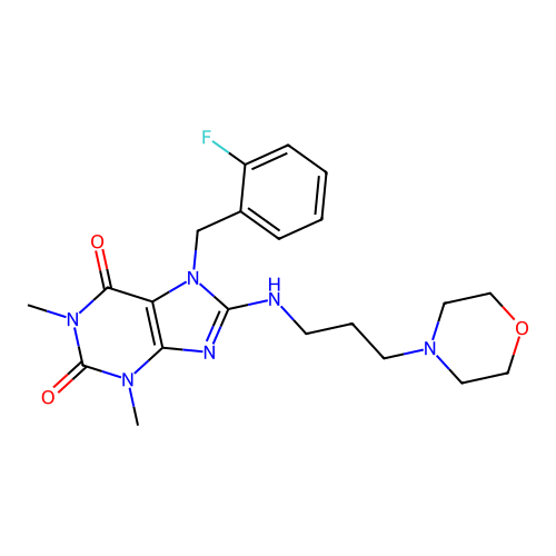 7-[(2-fluorophenyl)methyl]-1,3-dimethyl-8-(3-morpholin-4-ylpropylamino)purine-2,6-dione structure