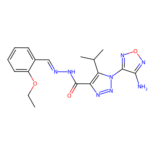 (E)-1-(4-amino-1,2,5-oxadiazol-3-yl)-N'-(2-ethoxybenzylidene)-5-isopropyl-1H-1,2,3-triazole-4-carbohydrazide structure