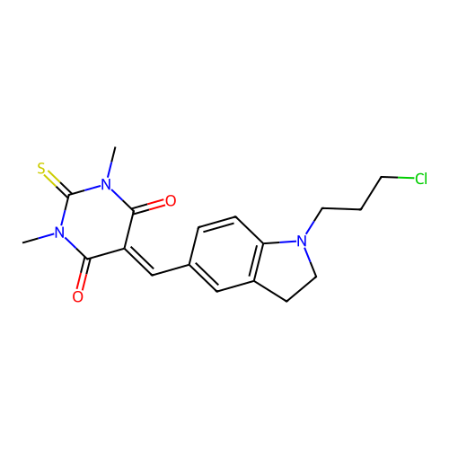 5-((1-(3-chloropropyl)indolin-5-yl)methylene)-1,3-dimethyl-2-thioxodihydropyrimidine-4,6(1H,5H)-dione structure