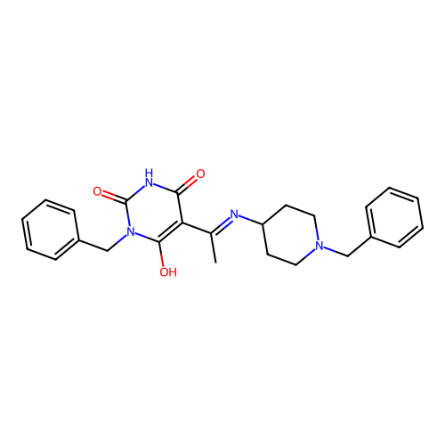 (5E)-1-benzyl-5-[1-[(1-benzylpiperidin-4-yl)amino]ethylidene]-1,3-diazinane-2,4,6-trione structure
