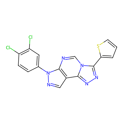 7-(3,4-dichlorophenyl)-3-(thiophen-2-yl)-7H-pyrazolo[4,3-e][1,2,4]triazolo[4,3-c]pyrimidine structure
