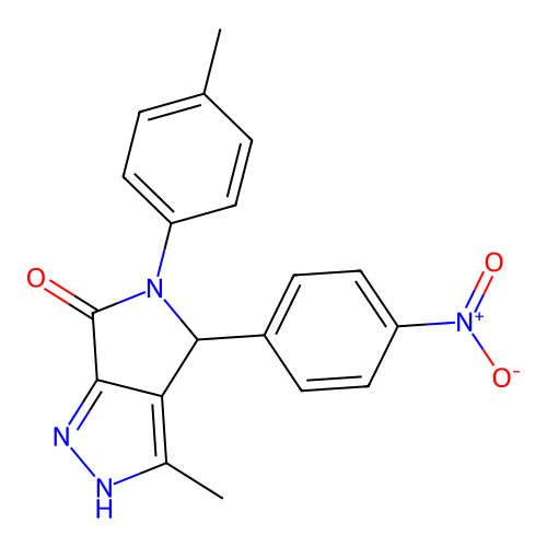 3-methyl-5-(4-methylphenyl)-4-(4-nitrophenyl)-2,4-dihydropyrrolo[3,4-c]pyrazol-6-one structure