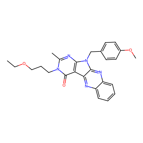 3-(3-ethoxypropyl)-11-(4-methoxybenzyl)-2-methyl-3,11-dihydro-4H-pyrimido[5',4':4,5]pyrrolo[2,3-b]quinoxalin-4-one structure