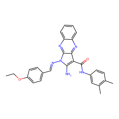 (E)-2-amino-N-(3,4-dimethylphenyl)-1-((4-ethoxybenzylidene)amino)-1H-pyrrolo[2,3-b]quinoxaline-3-carboxamide structure