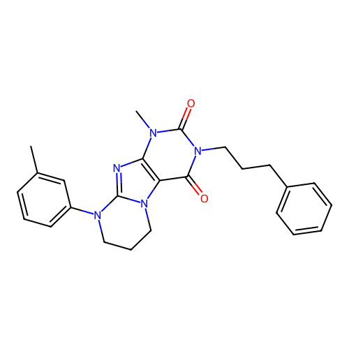 1-methyl-9-(3-methylphenyl)-3-(3-phenylpropyl)-1H,2H,3H,4H,6H,7H,8H,9H-pyrimido[1,2-g]purine-2,4-dione structure