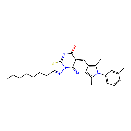6-[[2,5-Dimethyl-1-(3-methylphenyl)-1H-pyrrol-3-yl]methylene]-2-heptyl-5,6-dihydro-5-imino-7H-1,3,4-thiadiazolo[3,2-a]pyrimidin-7-one structure