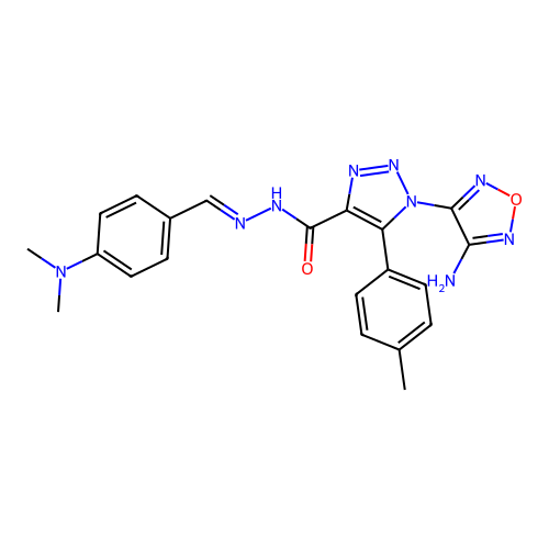 (E)-1-(4-amino-1,2,5-oxadiazol-3-yl)-N'-(4-(dimethylamino)benzylidene)-5-(p-tolyl)-1H-1,2,3-triazole-4-carbohydrazide structure