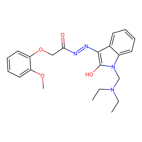 N'-{(3Z)-1-[(diethylamino)methyl]-2-oxo-1,2-dihydro-3H-indol-3-ylidene}-2-(2-methoxyphenoxy)acetohydrazide structure