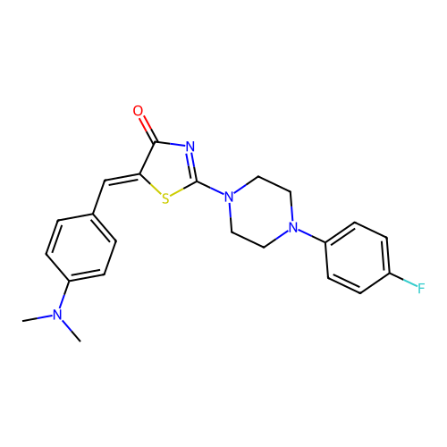 (Z)-5-(4-(dimethylamino)benzylidene)-2-(4-(4-fluorophenyl)piperazin-1-yl)thiazol-4(5H)-one structure