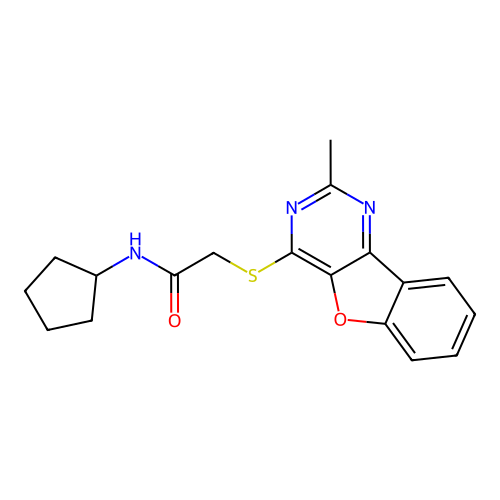 N-cyclopentyl-2-[(2-methyl-[1]benzofuro[3,2-d]pyrimidin-4-yl)sulfanyl]acetamide structure