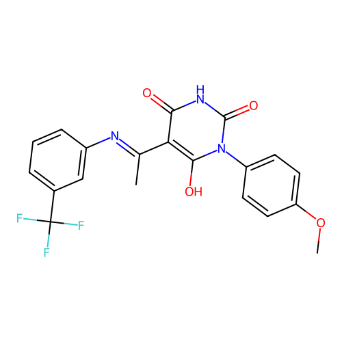 (Z)-1-(4-methoxyphenyl)-5-(1-((3-(trifluoromethyl)phenyl)amino)ethylidene)pyrimidine-2,4,6(1H,3H,5H)-trione structure
