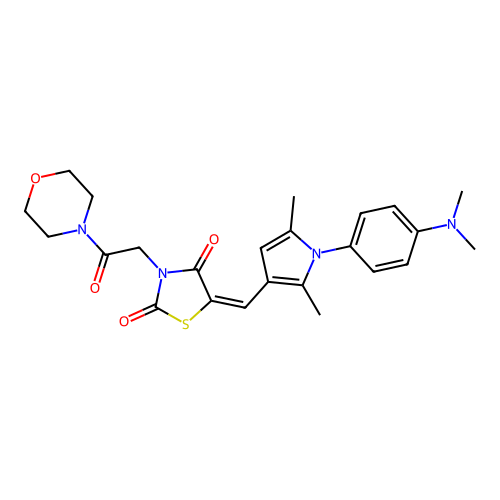 (5E)-5-({1-[4-(dimethylamino)phenyl]-2,5-dimethyl-1H-pyrrol-3-yl}methylidene)-3-[2-(morpholin-4-yl)-2-oxoethyl]-1,3-thiazolidine-2,4-dione structure