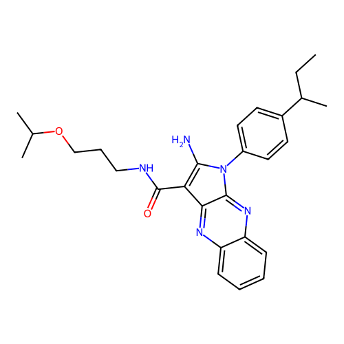 2-amino-1-(4-(sec-butyl)phenyl)-N-(3-isopropoxypropyl)-1H-pyrrolo[2,3-b]quinoxaline-3-carboxamide structure