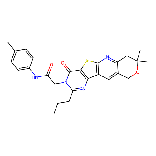 2-(8,8-dimethyl-4-oxo-2-propyl-4,7,8,10-tetrahydro-3H-pyrano[3'',4'':5',6']pyrido[3',2':4,5]thieno[3,2-d]pyrimidin-3-yl)-N-(p-tolyl)acetamide structure
