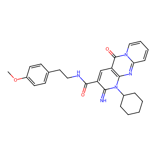 1-cyclohexyl-2-imino-N-(4-methoxyphenethyl)-5-oxo-2,5-dihydro-1H-dipyrido[1,2-a:2',3'-d]pyrimidine-3-carboxamide structure