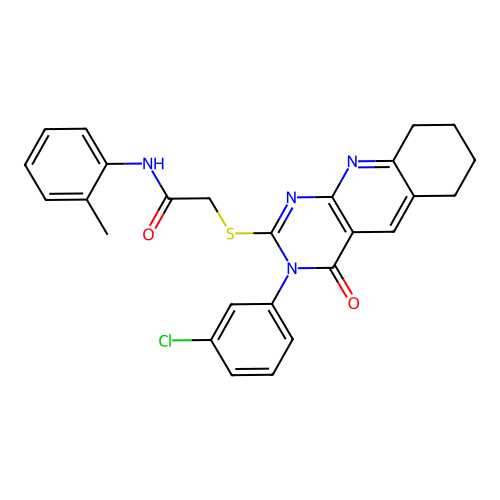 2-((3-(3-chlorophenyl)-4-oxo-3,4,6,7,8,9-hexahydropyrimido[4,5-b]quinolin-2-yl)thio)-N-(o-tolyl)acetamide structure