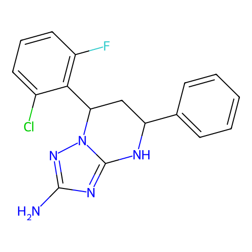 7-(2-chloro-6-fluorophenyl)-5-phenyl-4,5,6,7-tetrahydro[1,2,4]triazolo[1,5-a]pyrimidin-2-amine structure