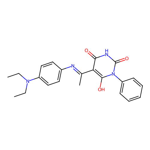 (5E)-5-[1-[4-(diethylamino)anilino]ethylidene]-1-phenyl-1,3-diazinane-2,4,6-trione structure