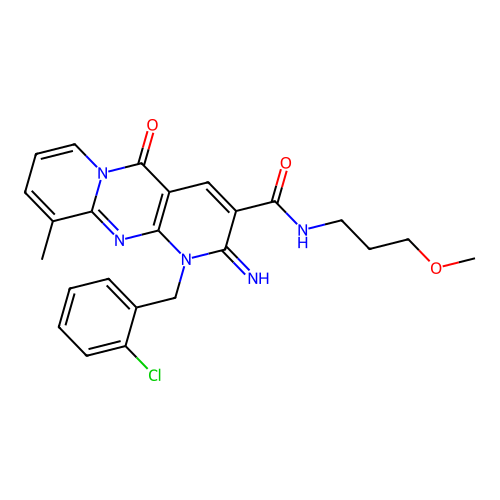 1-(2-chlorobenzyl)-2-imino-N-(3-methoxypropyl)-10-methyl-5-oxo-1,5-dihydro-2H-dipyrido[1,2-a:2',3'-d]pyrimidine-3-carboxamide structure
