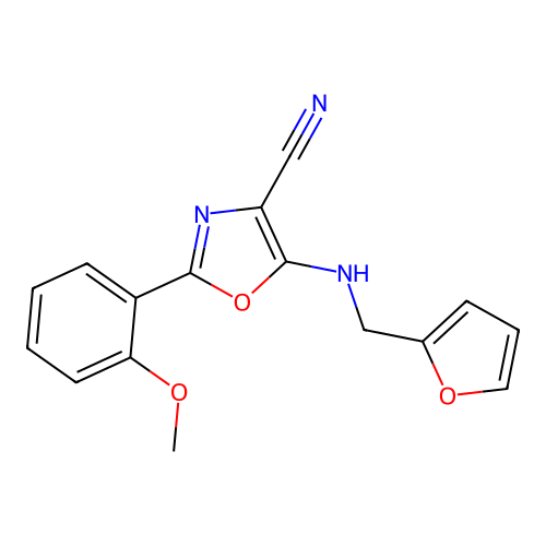 5-[(Furan-2-ylmethyl)amino]-2-(2-methoxyphenyl)-1,3-oxazole-4-carbonitrile structure